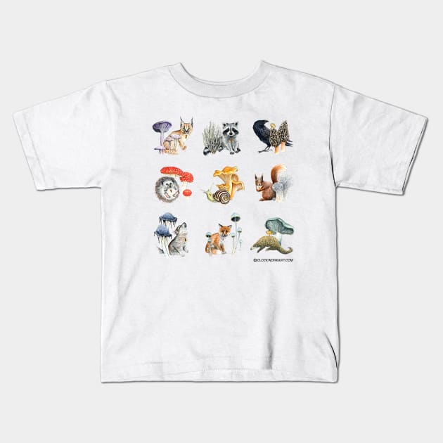 Mushroom Critters Kids T-Shirt by Clockwork Art